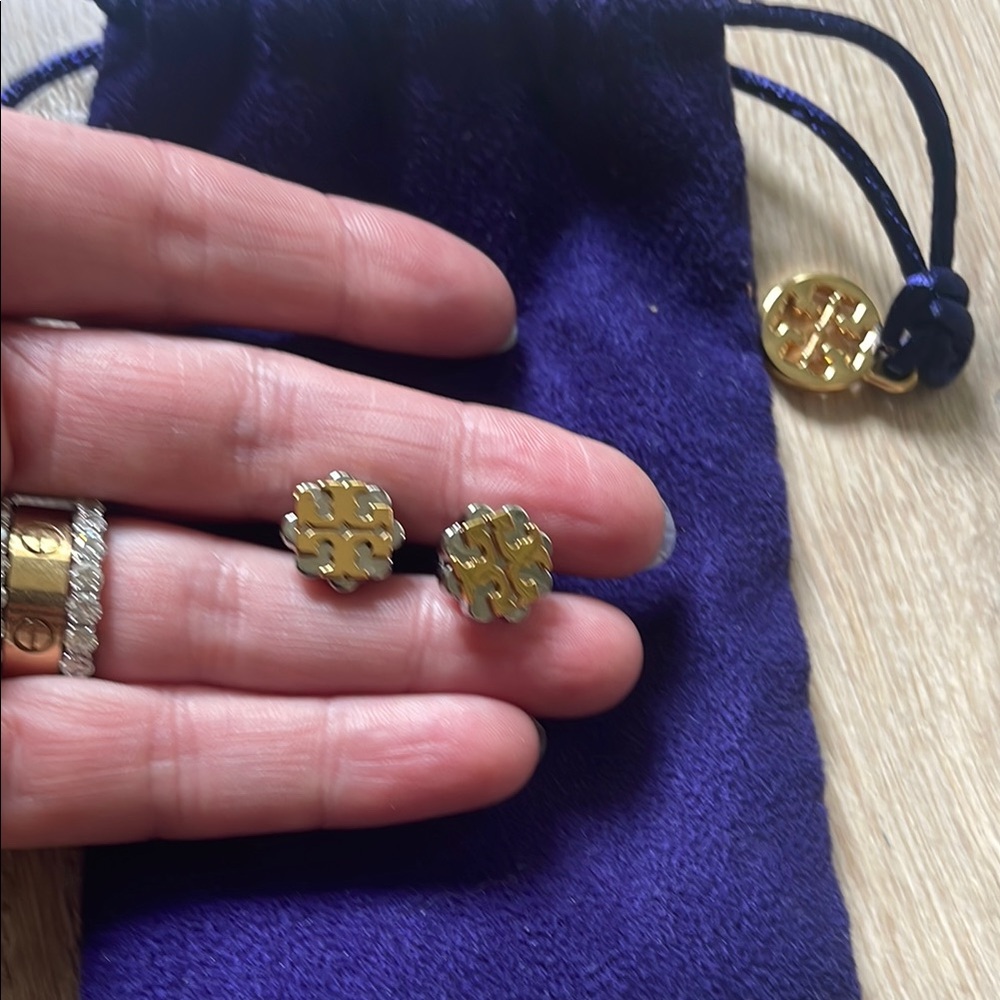 Tory Burch Gold and silver Logo Stud Earrings